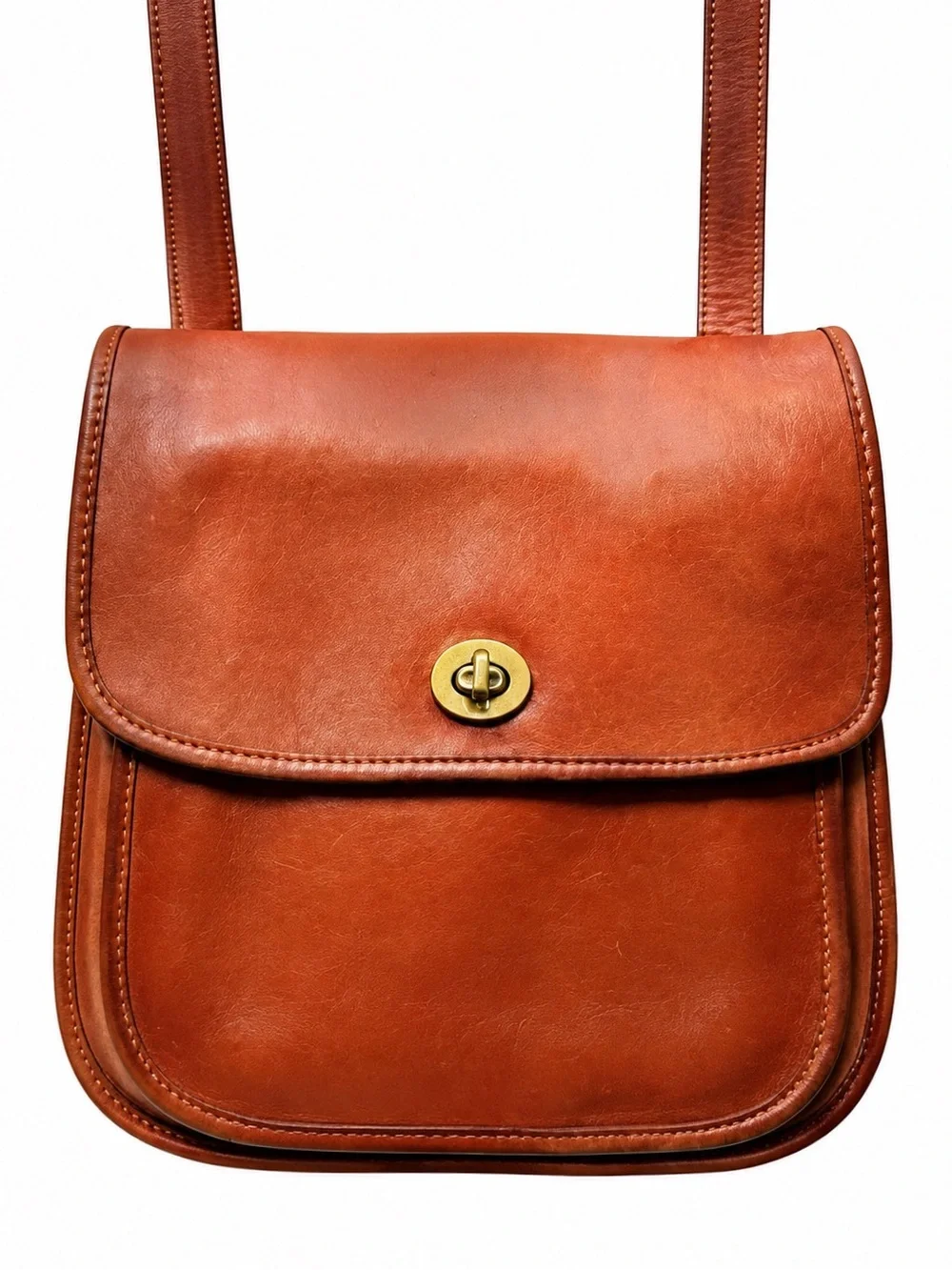 Vintage COACH British Tan Large Sidepack Turnlock Rear Pocket Crossbody Bag 9979